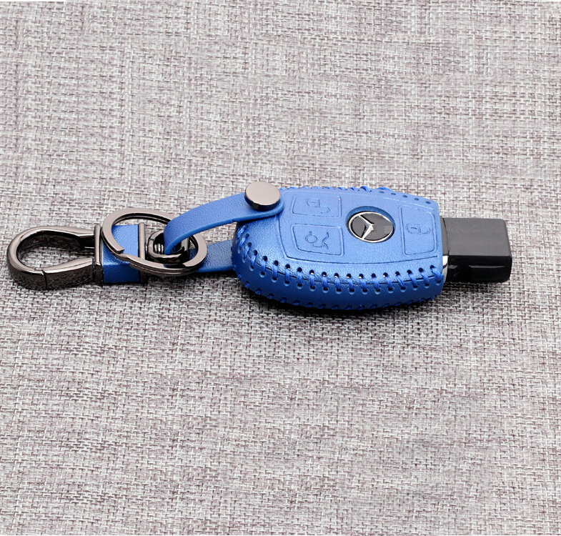 Luxury Genuine Leather Automobile Key Bags Smart for Benz C63 AMG - Blue
