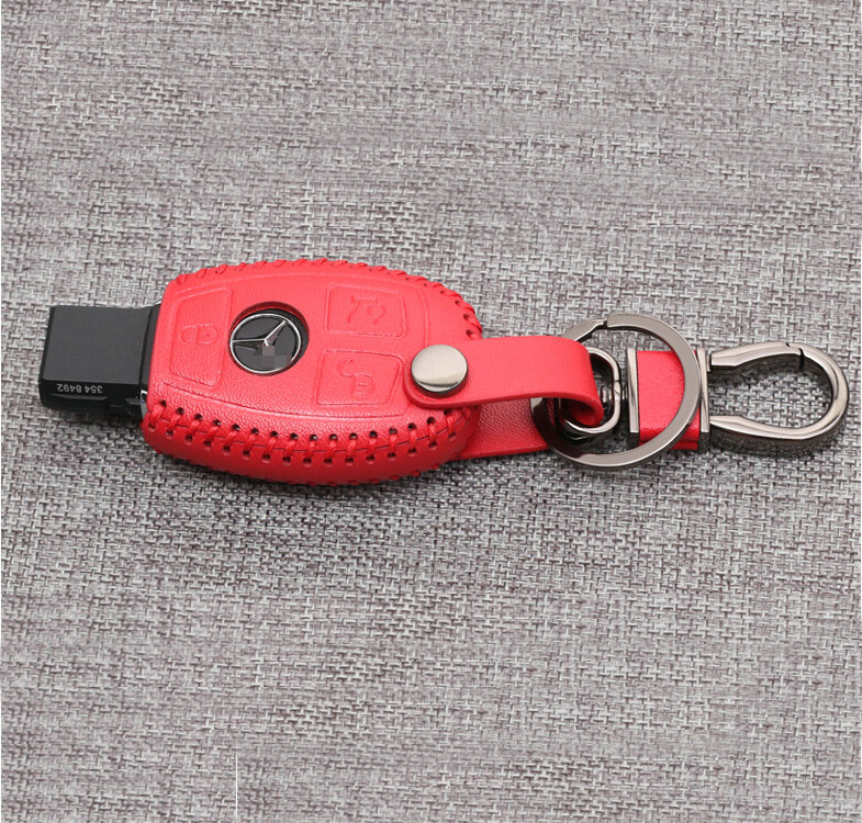 Luxury Genuine Leather Automobile Key Bags Smart for Benz C63 AMG - Red
