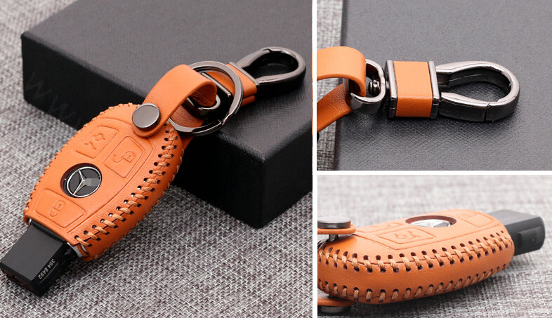 Luxury Genuine Leather Automobile Key Bags Smart for Benz E260L - Brown
