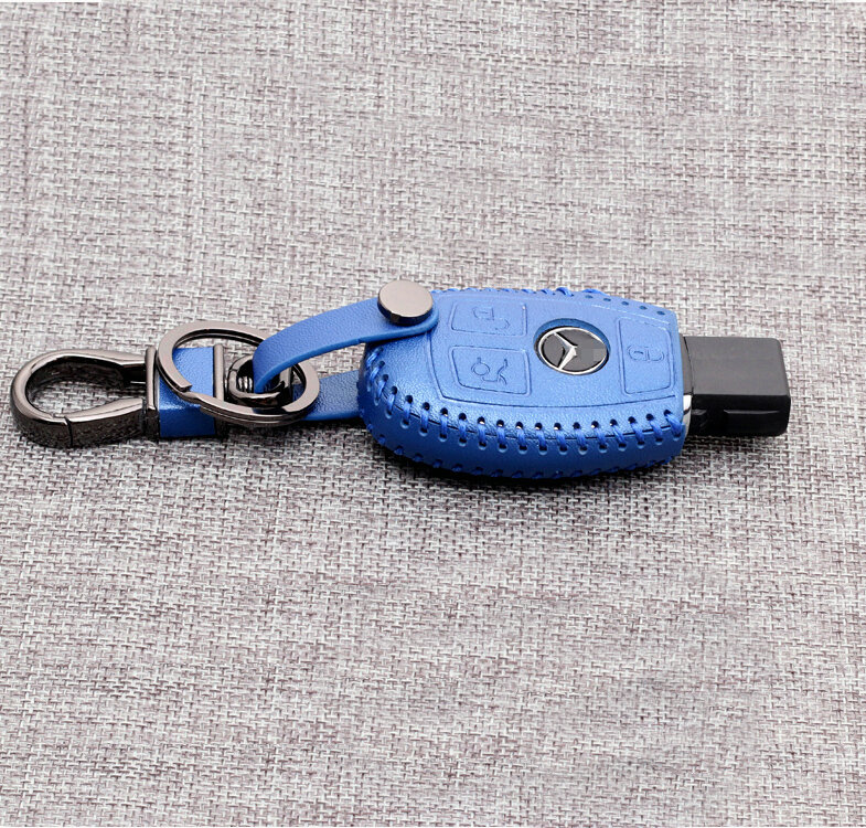 Luxury Genuine Leather Automobile Key Bags Smart for Benz GLK300 - Blue
