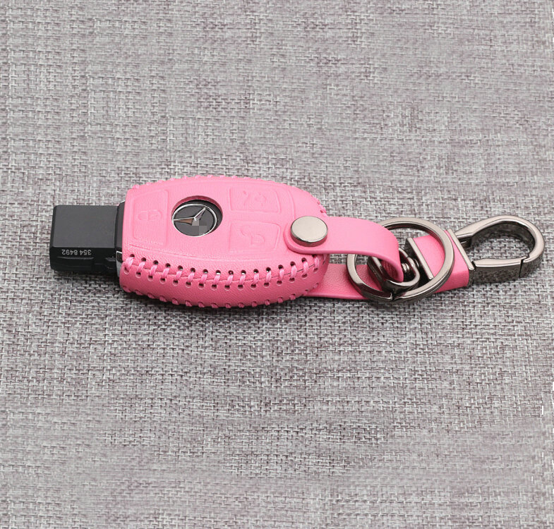 Luxury Genuine Leather Automobile Key Bags Smart for Benz GLK300 - Pink