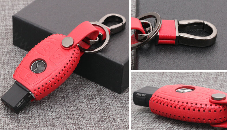 Luxury Genuine Leather Automobile Key Bags Smart for Benz GLK300 - Red