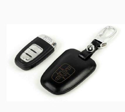Personalised Genuine Leather Key Ring Auto Key Bags Smart for Audi Q3 - Black
