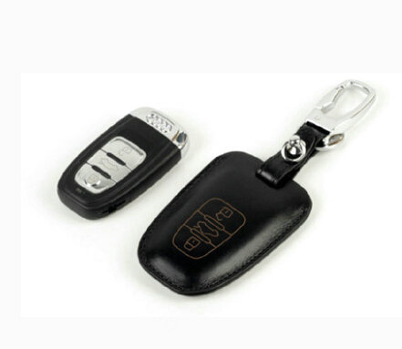 Personalised Genuine Leather Key Ring Auto Key Bags Smart for Audi Q7 - Black