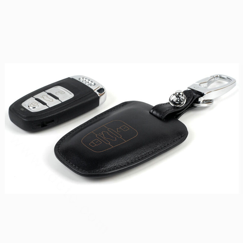 Personalised Genuine Leather Key Ring Auto Key Bags Smart for Audi A1 - Black