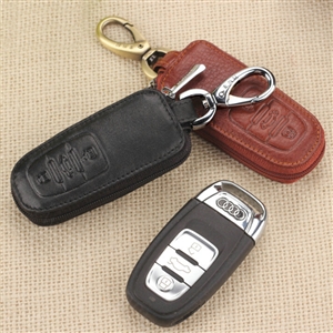 Personalised Genuine Leather Key Ring Zipper Auto Key Bags Smart for Audi A4 - Black