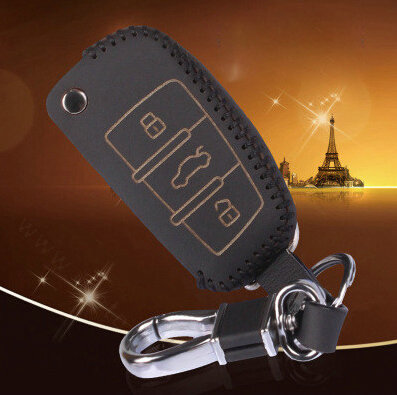 Quality Genuine Leather Auto Key Bags Fold for Audi A7 - Black
