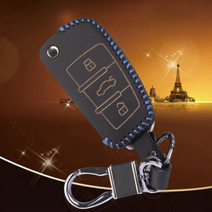Quality Genuine Leather Auto Key Bags Fold for Audi A7 - Blue