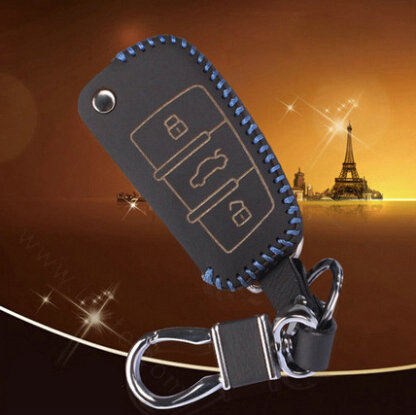 Quality Genuine Leather Auto Key Bags Fold for Audi TT - Blue