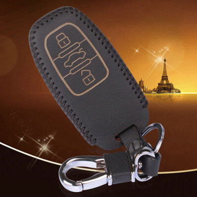 Quality Genuine Leather Key Ring Auto Key Bags Smart for Audi A3 - Black