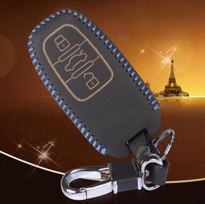 Quality Genuine Leather Key Ring Auto Key Bags Smart for Audi A5 - Blue