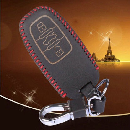 Quality Genuine Leather Key Ring Auto Key Bags Smart for Audi S5 - Red