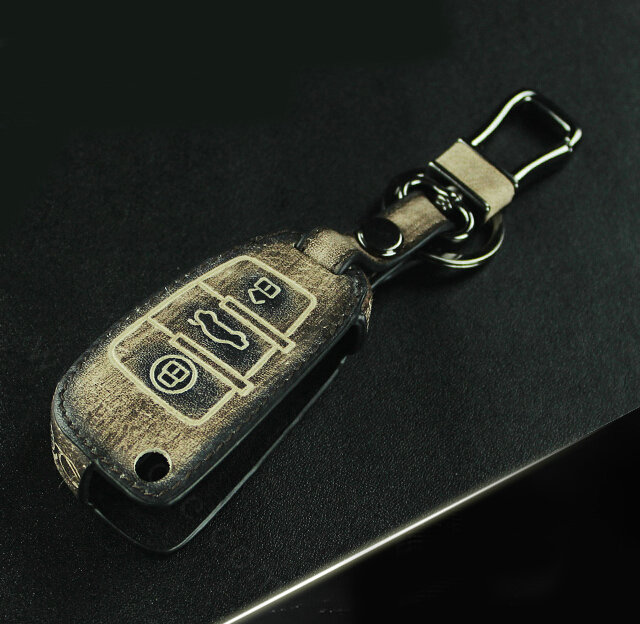 Retro Genuine Leather Auto Key Bags Fold for Audi A3 - Black