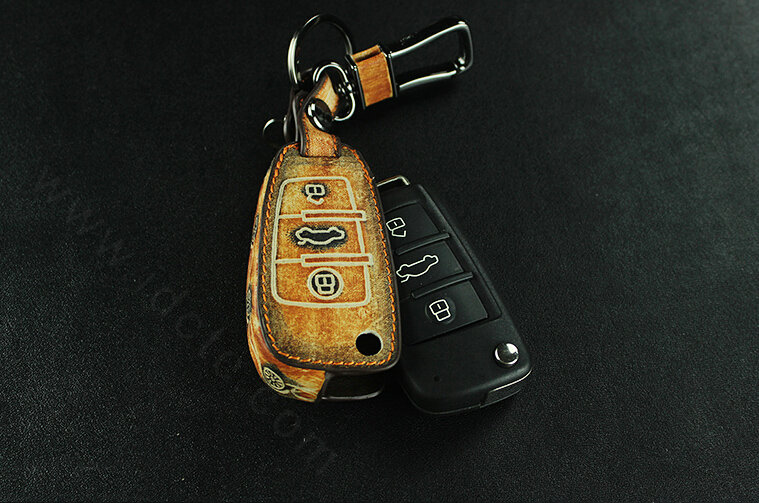 Retro Genuine Leather Auto Key Bags Fold for Audi A3 - Brown