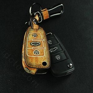 Retro Genuine Leather Auto Key Bags Fold for Audi A3 - Brown