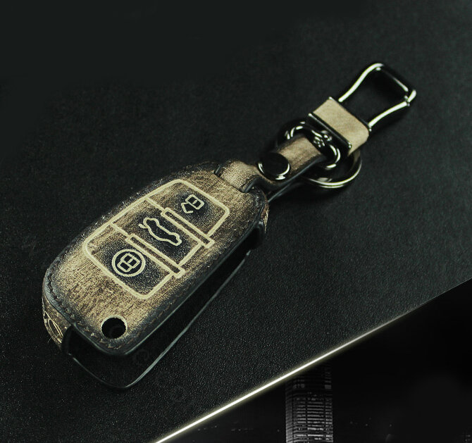 Retro Genuine Leather Auto Key Bags Fold for Audi A5 - Black