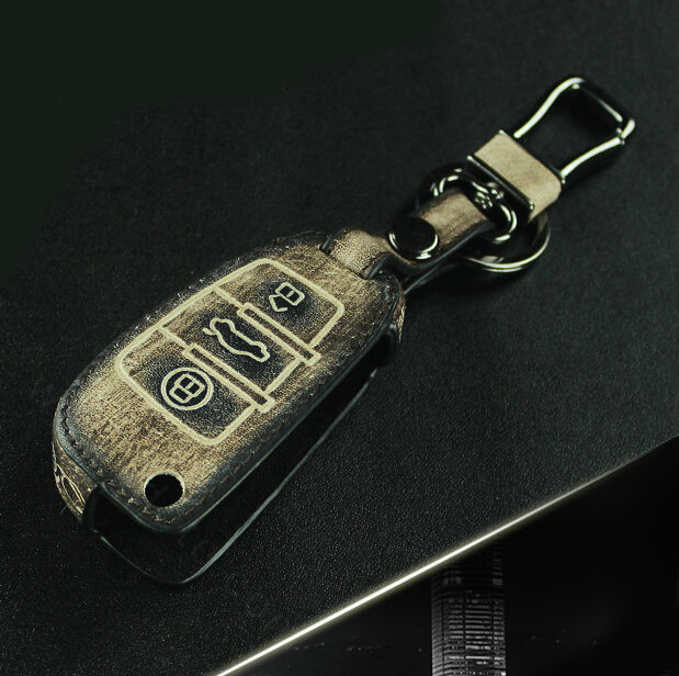 Retro Genuine Leather Auto Key Bags Fold for Audi A6L - Black