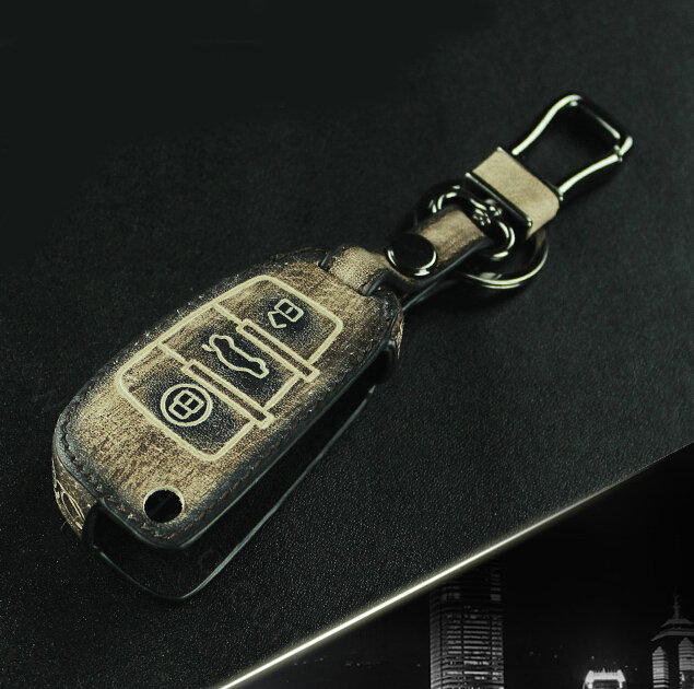 Retro Genuine Leather Auto Key Bags Fold for Audi A7 - Black