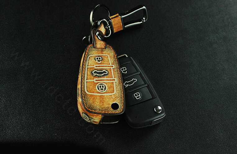Retro Genuine Leather Auto Key Bags Fold for Audi A7 - Brown