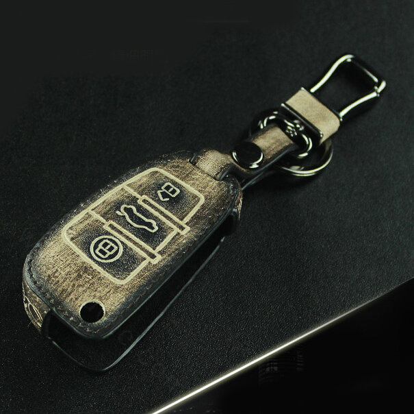 Retro Genuine Leather Auto Key Bags Fold for Audi A8L - Black