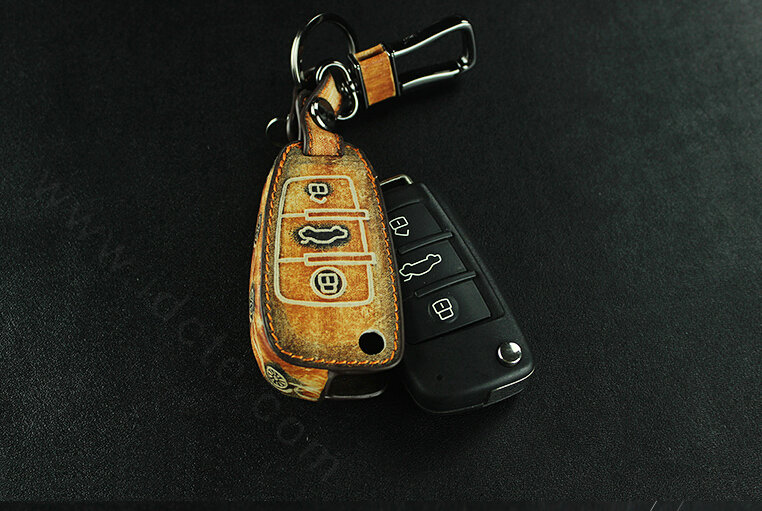 Retro Genuine Leather Auto Key Bags Fold for Audi A8L - Brown