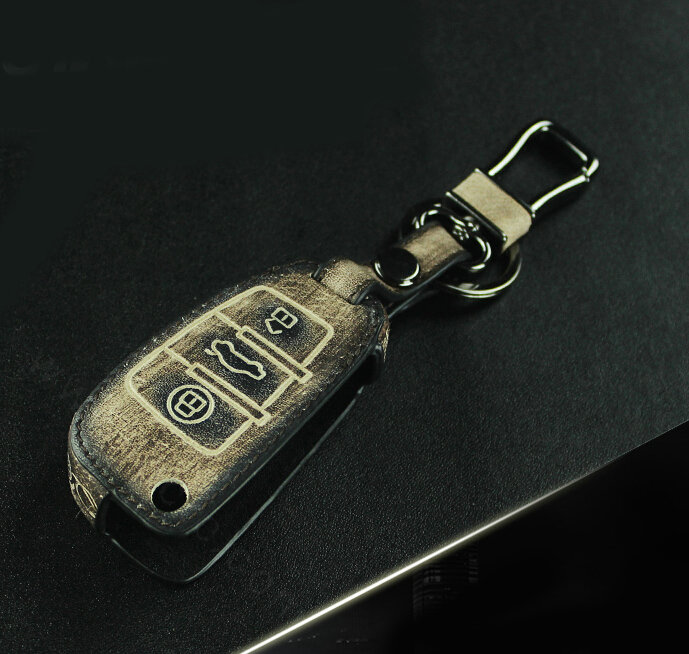 Retro Genuine Leather Auto Key Bags Fold for Audi Q3 - Black