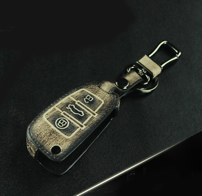 Retro Genuine Leather Auto Key Bags Fold for Audi Q5 - Black