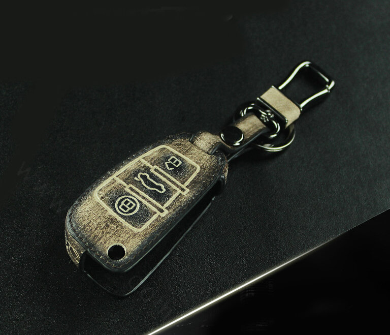Retro Genuine Leather Auto Key Bags Fold for Audi Q7 - Black