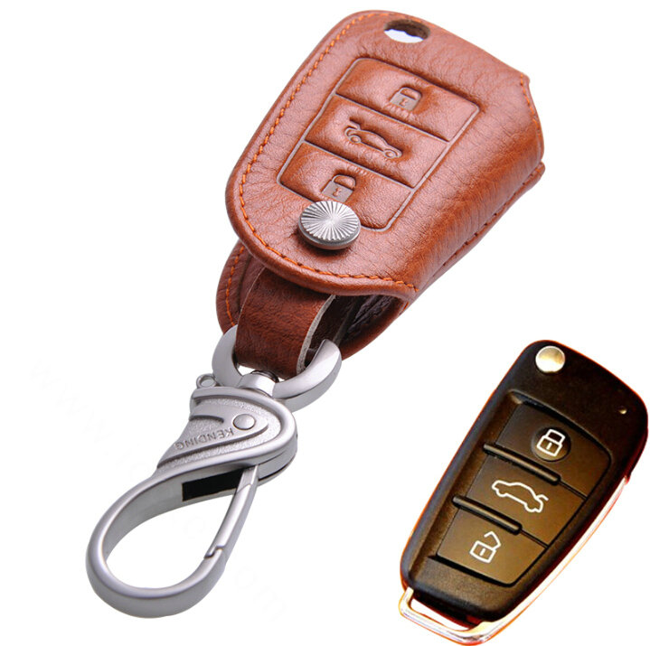 Special Genuine Leather Automobile Key Bags Fold for Audi A4L - Orange