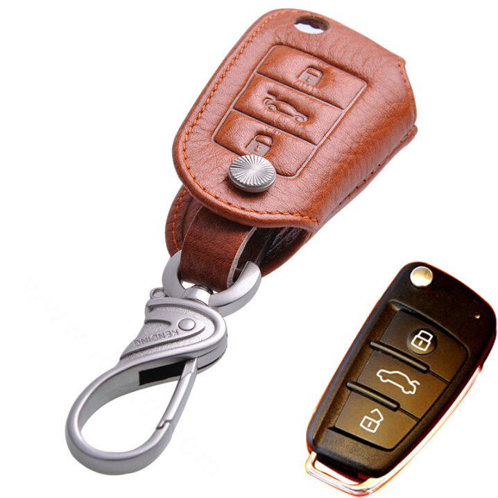 Special Genuine Leather Automobile Key Bags Fold for Audi Q3 - Orange