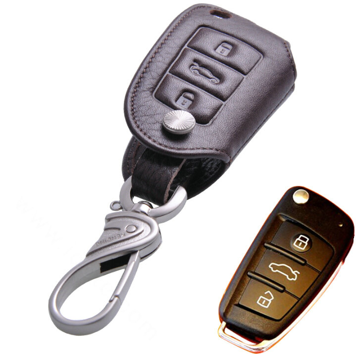 Special Genuine Leather Automobile Key Bags Fold for Audi Q7 - Brown