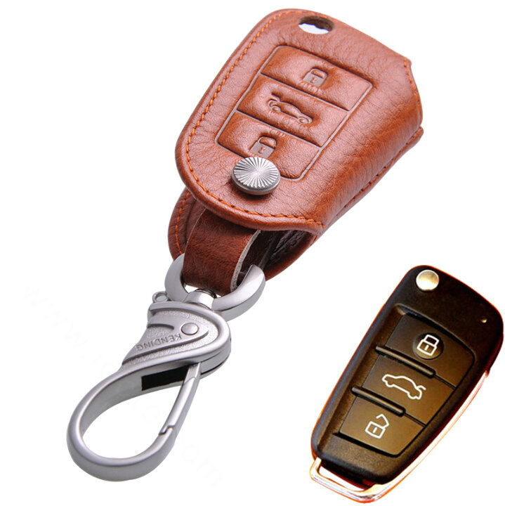 Special Genuine Leather Automobile Key Bags Fold for Audi Q7 - Orange