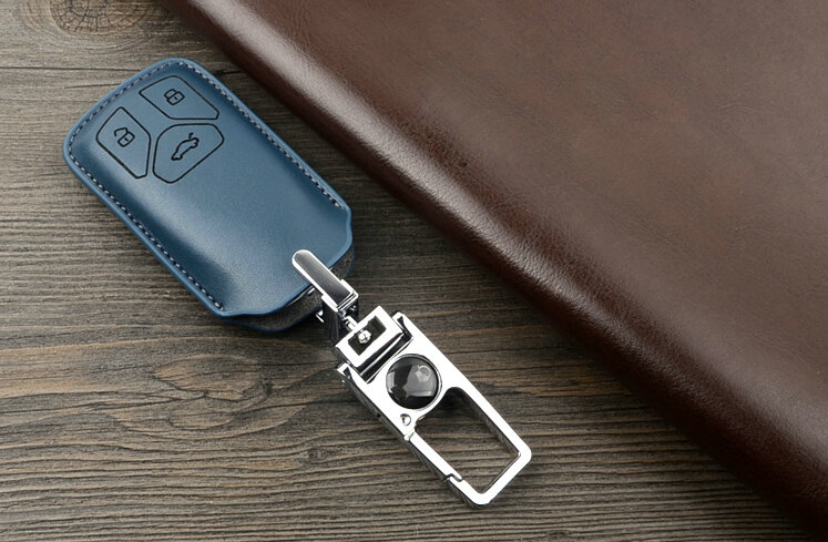 Unique Genuine Leather Auto Key Bags Fold for Audi Q7 - Blue