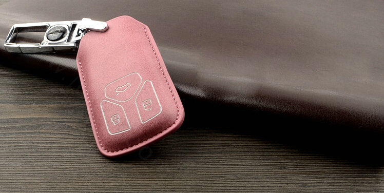 Unique Genuine Leather Auto Key Bags Fold for Audi Q7 - Pink