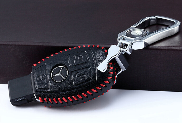 Unique Genuine Leather Automobile Key Bags Smart for Benz C180 - Black Red