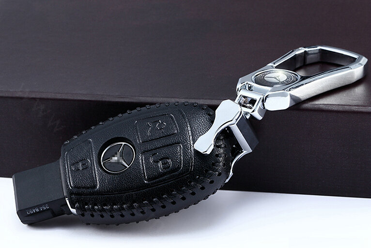 Unique Genuine Leather Automobile Key Bags Smart for Benz C180 - Black
