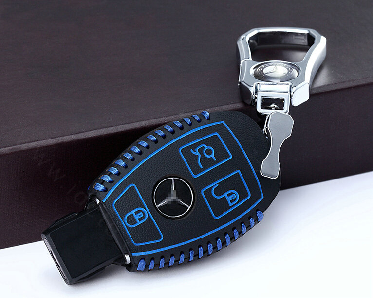 Unique Genuine Leather Automobile Key Bags Smart for Benz C180 - Blue