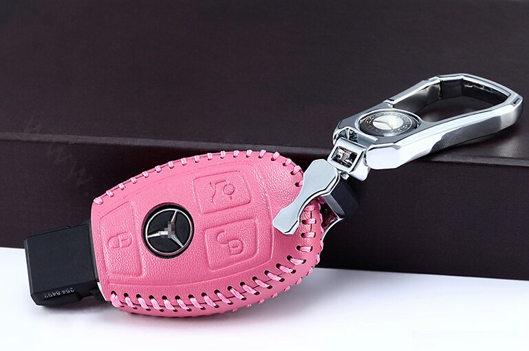 Unique Genuine Leather Automobile Key Bags Smart for Benz C180 - Pink