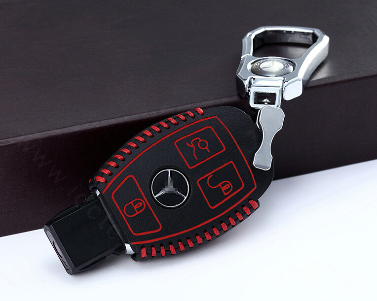 Unique Genuine Leather Automobile Key Bags Smart for Benz C180 - Red