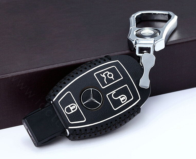 Unique Genuine Leather Automobile Key Bags Smart for Benz C180 - White