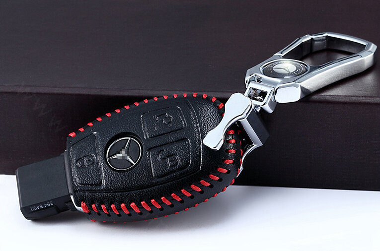 Unique Genuine Leather Automobile Key Bags Smart for Benz C200 - Black Red