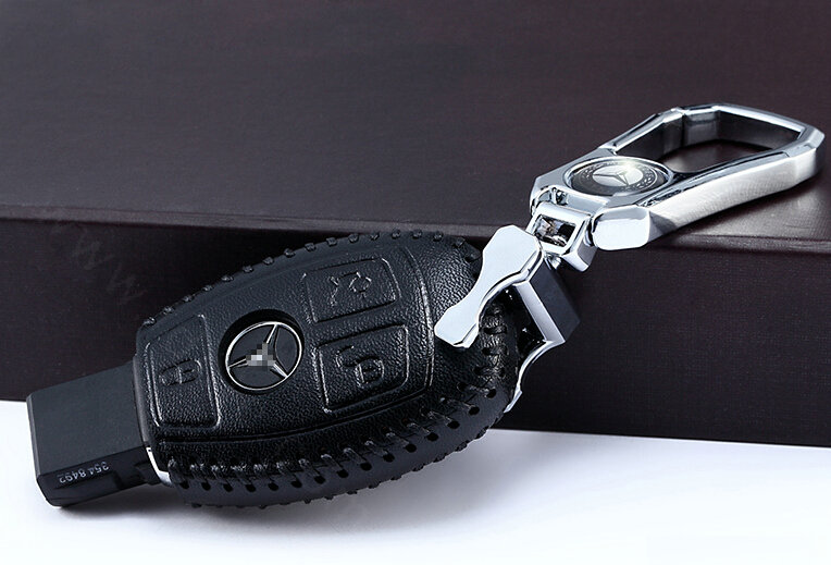 Unique Genuine Leather Automobile Key Bags Smart for Benz C200 - Black