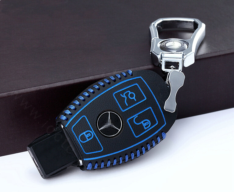 Unique Genuine Leather Automobile Key Bags Smart for Benz C200 - Blue