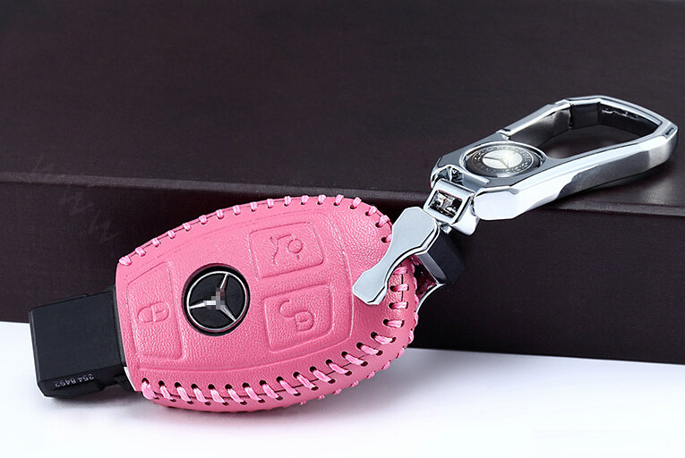 Unique Genuine Leather Automobile Key Bags Smart for Benz C200 - Pink