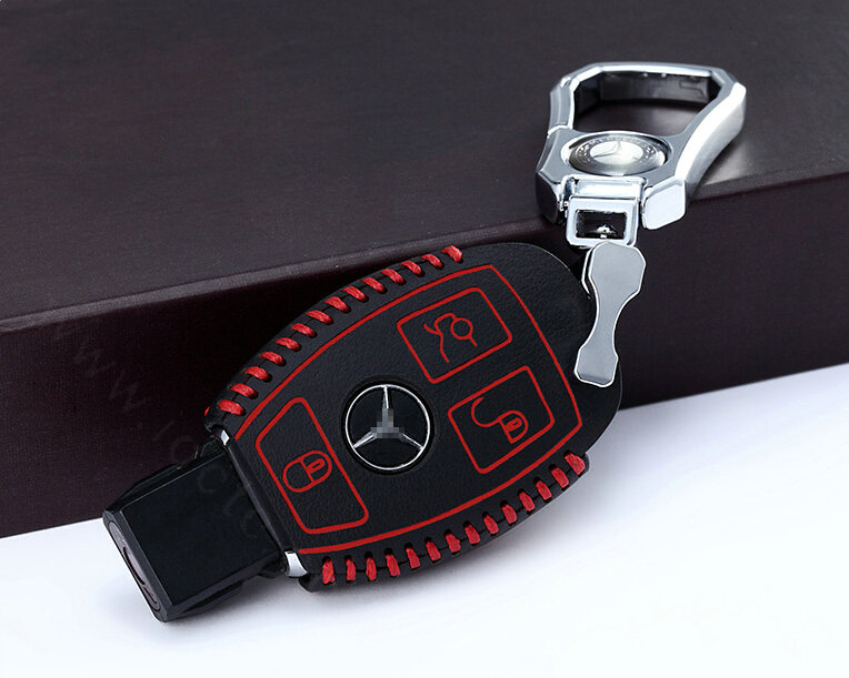 Unique Genuine Leather Automobile Key Bags Smart for Benz C200 - Red