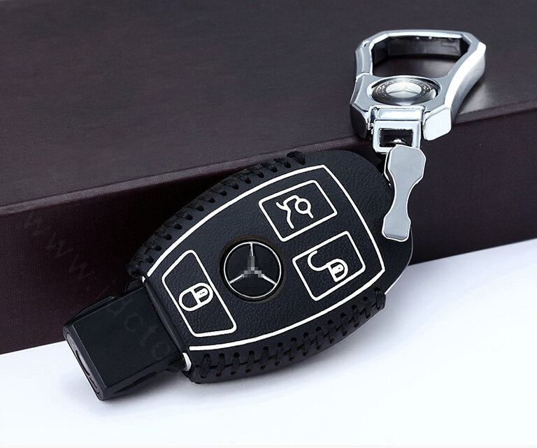 Unique Genuine Leather Automobile Key Bags Smart for Benz C200 - White