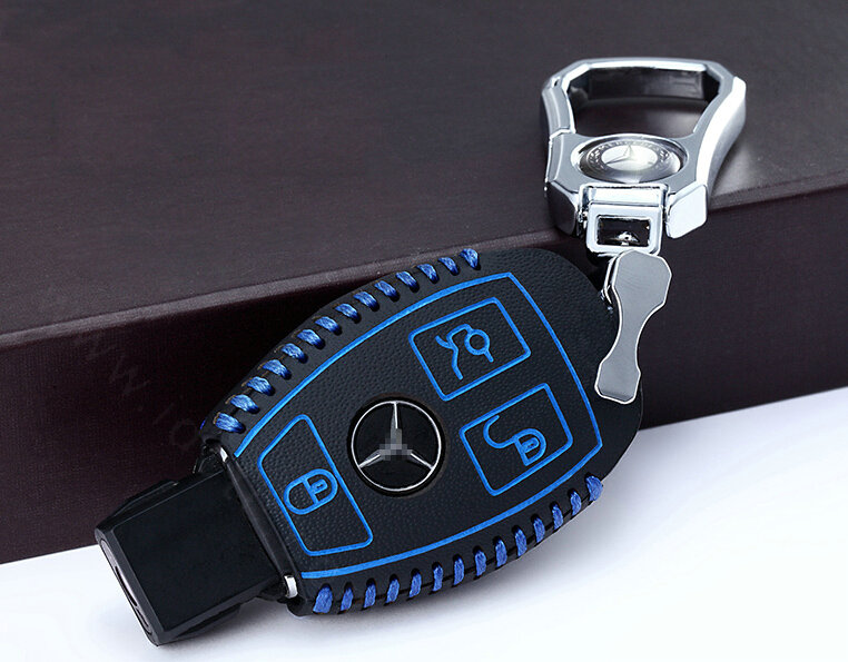 Unique Genuine Leather Automobile Key Bags Smart for Benz C260 - Blue