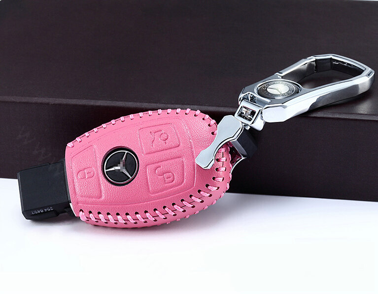 Unique Genuine Leather Automobile Key Bags Smart for Benz C260 - Pink