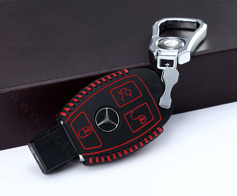 Unique Genuine Leather Automobile Key Bags Smart for Benz C260 - Red