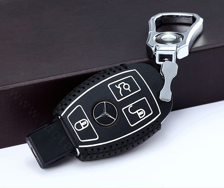 Unique Genuine Leather Automobile Key Bags Smart for Benz C260 - White